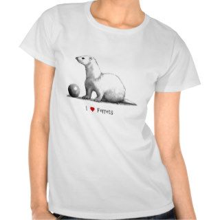 I Love (Heart) Ferrets Pencil Drawing Tshirt