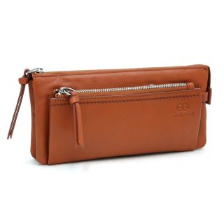 Anais Gvani Anais Gvani Smooth Genuine Italian Leather Zipper Pouch Wallet Brown Size One Size Fits Most