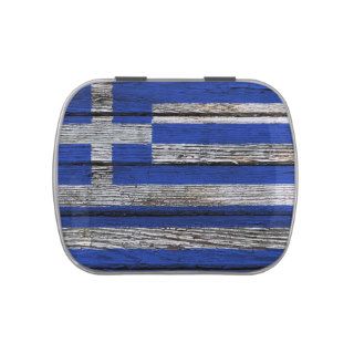 Greek Flag with Rough Wood Grain Effect Candy Tins
