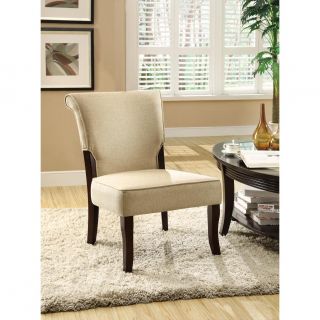 Beige/ Cappuccino Linen Fabric Accent Chair