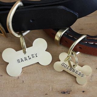 brass bone dog name tag by merry dogs