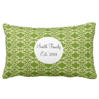 Elegant Green and Cream Damask Swirls Pattern Pillow