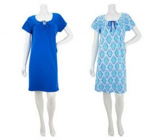 Stan Herman Riviera Garden Cotton Set of 2 Solid & Printed Lounge Dresses —