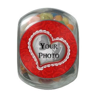 Romantic Red Roses and Lovehearts Photo Template Glass Candy Jar
