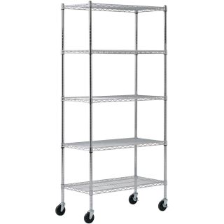 5-Shelf Mobile Chrome Wire Shelving Unit  Mobile Wire Shelving   Carts
