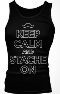 Keep Calm And STACHE ON Junior's Tank Top, Hilarious Keep Calm And Mustache On Design Boy Beater Clothing