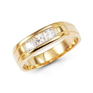 14k Yellow Gold Mens Three Stone CZ Cubic Zirconia Wedding Band Ring Jewelers Mart Jewelry