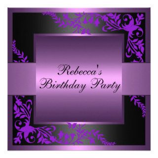 Purple Floral Border Birthday Invitation