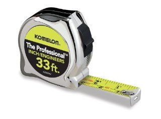 Komelon 433IEHV High Viz Professional Tape Measure Bother Inch and Engineer Scale Printed 33 feet by 1 Inch, Chrome   Tape Reels  