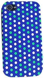 Cell Armor IPHONE4G PC JELLY TE433 Hybrid Jelly Case for iPhone 4/4S   Retail Packaging   White and Green Dots on Blue Cell Phones & Accessories