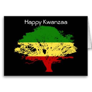 Happy Kwanzaa with tree in African colors Greeting Card