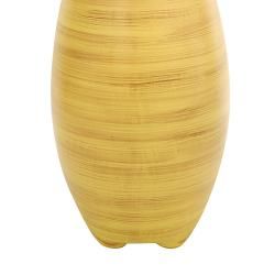 Ceramic Spun Bamboo Style Flower Vase In Yellow Cream Tones (Thailand) Vases