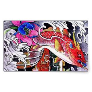 Cool Japanese Dragon Koi Fish tattoo Rectangular Stickers