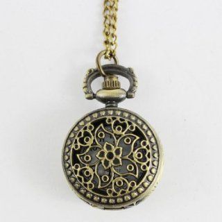 Vintage Style Antique Pocket Watch Quartz Bronzer Case Bauhinia Engraving Necklace Watch Watches