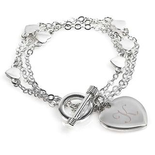Silvertone Triple strand Personalized Heart Charm Bracelet Personalized Bracelets