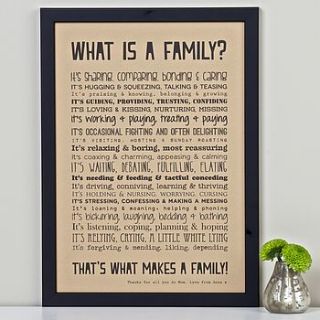 'what is a family?' poem print vintage style by bespoke verse