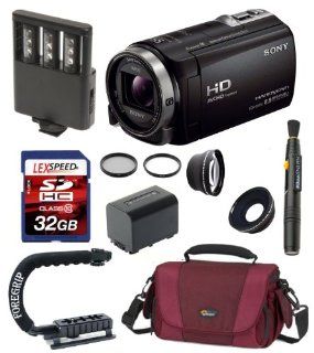 Sony HDR CX430V HDR CX430 HDR CX430V CX430 + LED Light + Action Stabilizing ForeGrip Handle + Battery + Travel Charger + Filters + LowePro Camera Bag + 32GB + Wide Angle & Telephoto Lens Kit  Camcorders  Camera & Photo