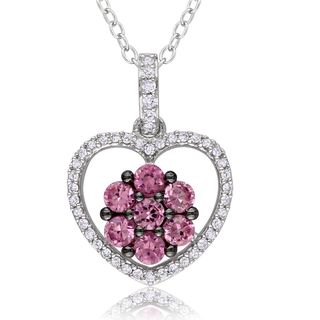 Miadora Sterling Silver Pink Sapphire and 1/6ct TDW Diamond Necklace (H I, I3) Miadora Gemstone Necklaces