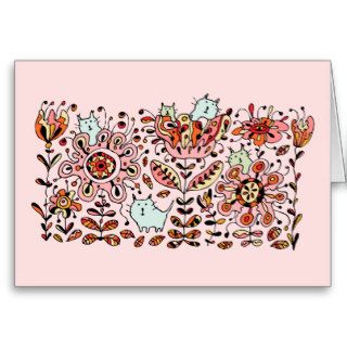 Friendly Flower Cats Pink Greeting Card