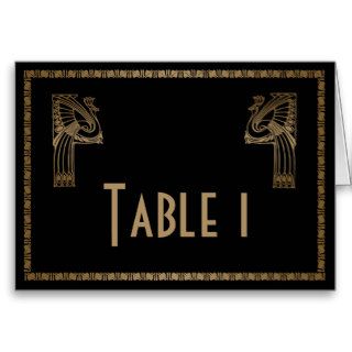 Black Gold Art Deco Peacock Wedding Table Number Greeting Card