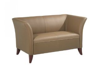 Leather Love Seat with Open Wing Leather Color Taupe  Office Environment Sofas 