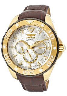 Invicta 12250  Watches,Mens Pro Diver/Elegant Ocean Silver Dial Brown Genuine Leather, Casual Invicta Quartz Watches