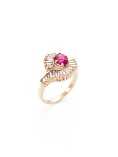 Estate Pink Tourmaline & Diamond Swirl Ring by Estate Fine Jewelry