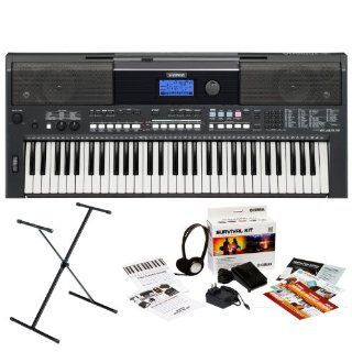 Yamaha PSR E433 61 Key Portable Keyboard Bundle with Yamaha X Style Stand, Power Adapter and Studio Headphones (Includes 2 Year Extended Warranty) Musical Instruments