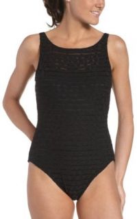 Anne Cole Women's Hyannisport Sheer Dot High Neck One Piece Swimsuit, Black, 14 Fashion One Piece Swimsuits