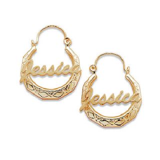 18K Gold Plate Name Etched Hoop Earrings (4 9 Letters)   Zales