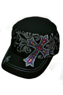 Ladies KB Ethos Multi Colored Rhinestone Cross Hat (Black) Clothing