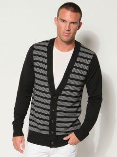 Cotton Knit Checkered Stripe Cardigan by WeSC