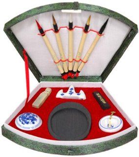 Oriental Furniture Best Arts Crafts Creative Educational Gift Ideas 2011, Complete Chinese Japanese Calligraphy Set in Fan Box