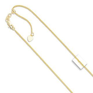 14k Yellow Gold 1 mm (3/64 Inch) Adjustable Wheat Chain 22" w/ Lobster Claw Clasp Chain Necklaces Jewelry