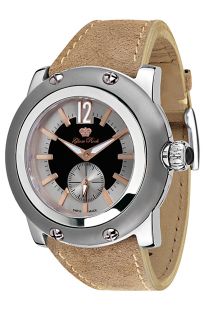 Glam Rock GR11009  Watches,Midsize Miami Black and Silver Dial Khaki Suede Leather, Casual Glam Rock Quartz Watches