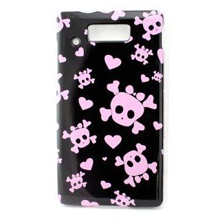 Motorola TRIUMPH WX435 Protector Case Phone Cover   Pink/Black Skull Cell Phones & Accessories
