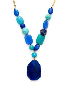 Turquoise & Cobalt Agate Freeform Pendant Necklace by AV Max