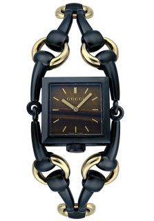 Gucci YA116313  Watches,Womens Signoria Horsebit Black Stainless Steel/18k Yellow Gold, Luxury Gucci Quartz Watches