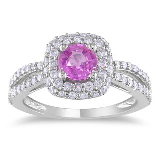 Miadora 14k White Gold Pink Sapphire and 1ct TDW Diamond Engagement Ring (G H, I1 I2) Miadora Gemstone Rings