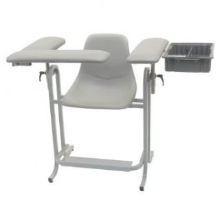 TK Manufacturing Blood Drawing (Phlebotomy) Chair, 24" Contoured Seat Height, Side Storage Tray, Upholstered Flip Up Arms Dove Grey