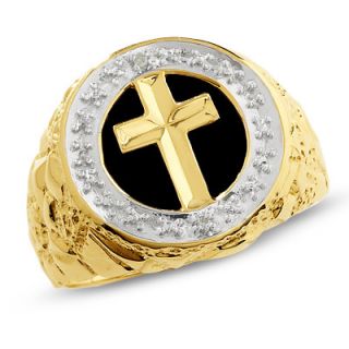 Mens Onyx Cross Ring in 10K Gold with Diamond Accents   Zales