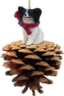 Black and White Papillon Real Pinecone Dog Christmas Ornament   Decorative Hanging Ornaments