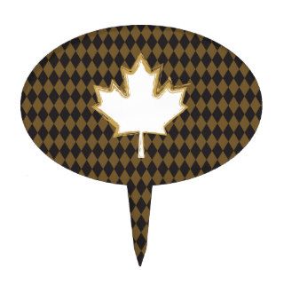 Canadian Maple Leaf on Gold Pattern Cake Picks