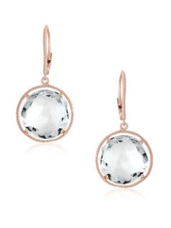 Clear Quartz & Rose Gold Textured Open Circle Drop Earrings by Genevive Jewelry