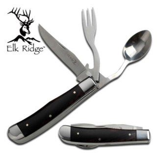 Er 439w Elk Ridge 3 Bladed Hobo Knife, Spoon & Fork with Bottle Opener 4" Folding Pocket Knife Blade Dagger Steel Camping Camp Sharp Edge Turk  Sports & Outdoors