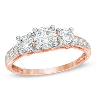 Lab Created White Sapphire Three Stone Ring in 10K Rose Gold   Zales
