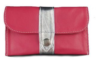 handcrafted hot pink & silver leather purse by freeload leather accessories