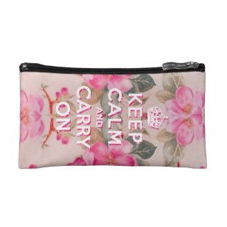 Girly keep calmVintage pink elegant floral roses Cosmetic Bag