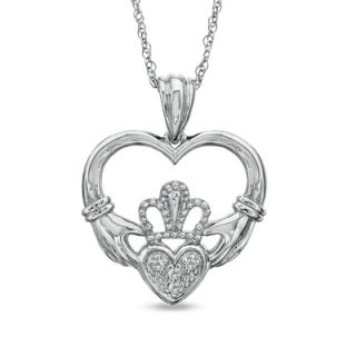 Diamond Accent Claddagh Heart Pendant in 10K White Gold   Zales