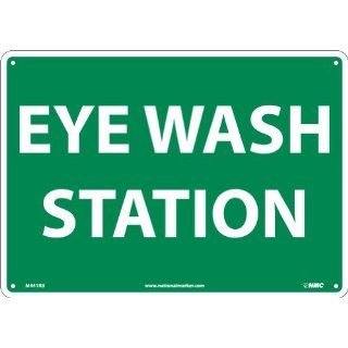 NMC M441RB Emergency and First Aid Sign, "EYE WASH STATION", 14" Width x 10" Height, Rigid Plastic, White On Green Industrial Warning Signs